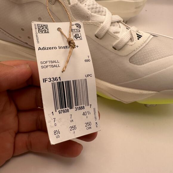 Adidas Adizero Instinct+ Softball Cleats Wms 8.5 White/Neon - Picture 7 of 9